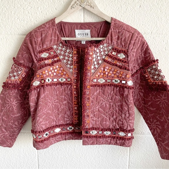 NWOT Boho Mirror Work & Bead Details Wine Blazer - Picture 10 of 16